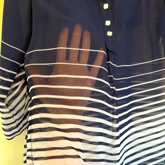 Sheer navy/white 1/2 button down, 3/4 sleeve - Picture 2 of 4